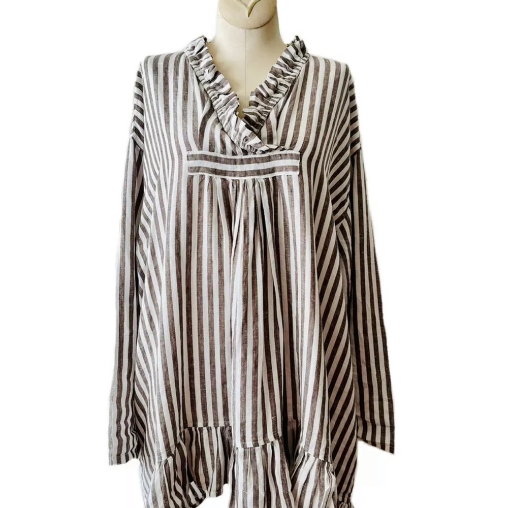 Jewel Toffier Striped Ruffle Oversized Tunic/Blouse